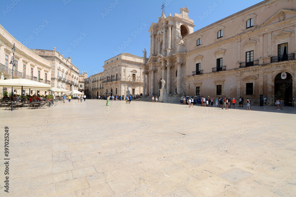 Syracuse is a city in Sicily where Archimedes was born. It is known for the ruins of antiquity. Here the Duomo in the peninsula of Ortigia which is the center city.