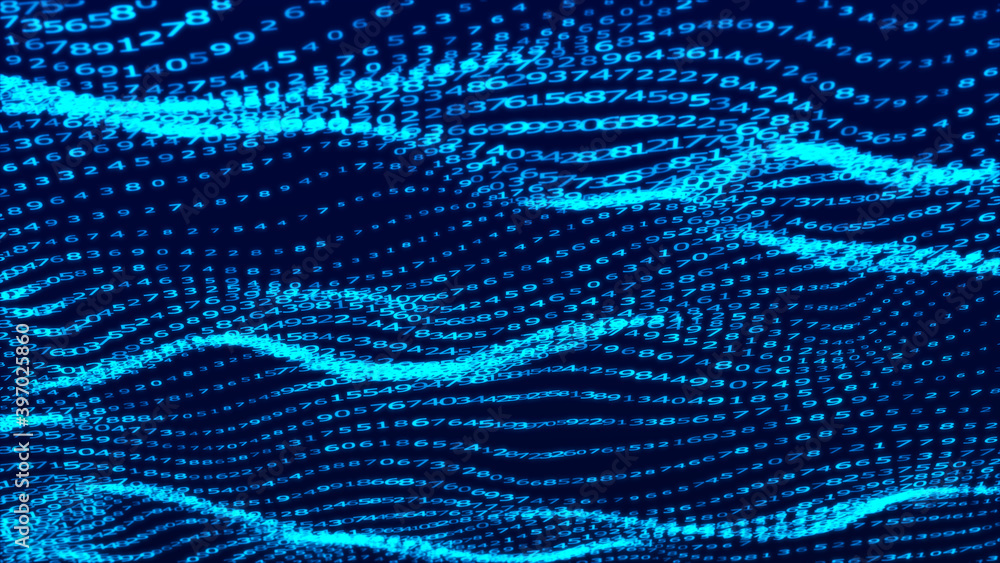 Digital wave with many numbers. Cyberspace background with digits set of different sizes. Big data visualization. Technology or science banner 3d rendering Digital wave with many numbers. Cyberspace background with digits set of different sizes. Big data visualization. Technology or science banner 3d rendering
