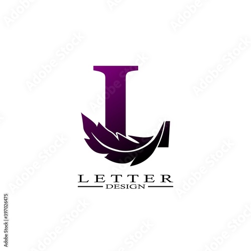 Initial Letter L Logo with feather. Trendy Design concept luxury feather element