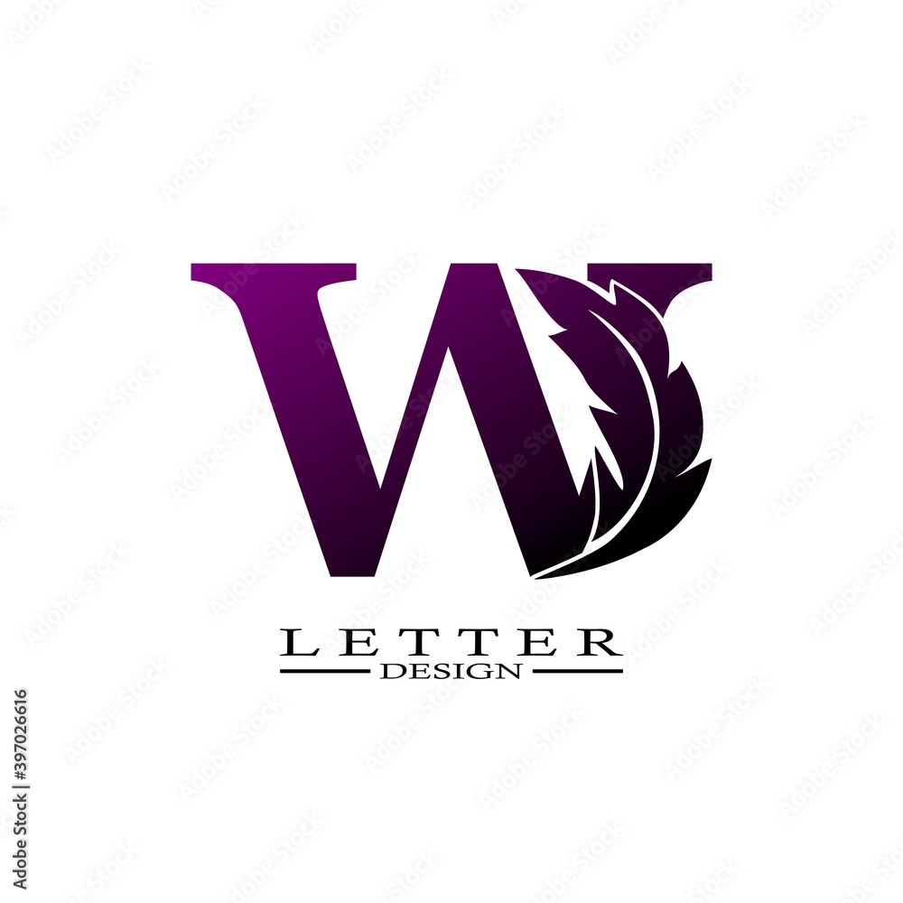 Initial Letter W Logo with feather. Trendy Design concept luxury feather element Initial Letter W Logo with feather. Trendy Design concept luxury feather element