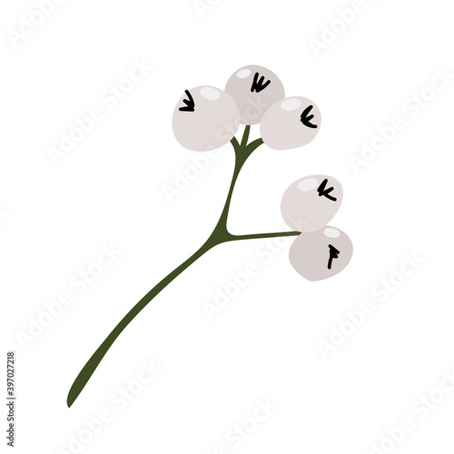 Christmas mistletoe or kisses branch. Xmas home decoration. Element New Year decor and comfort. Isolated vector object on a white background in doodle style