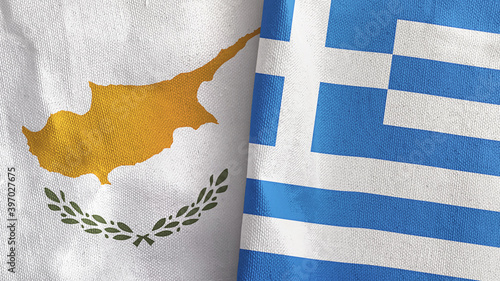 фотографія Greece and Cyprus two flags textile cloth 3D rendering