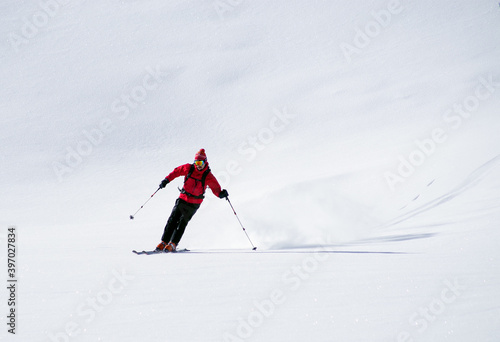 Young man skiing in The Carpathians, Romania, Europe