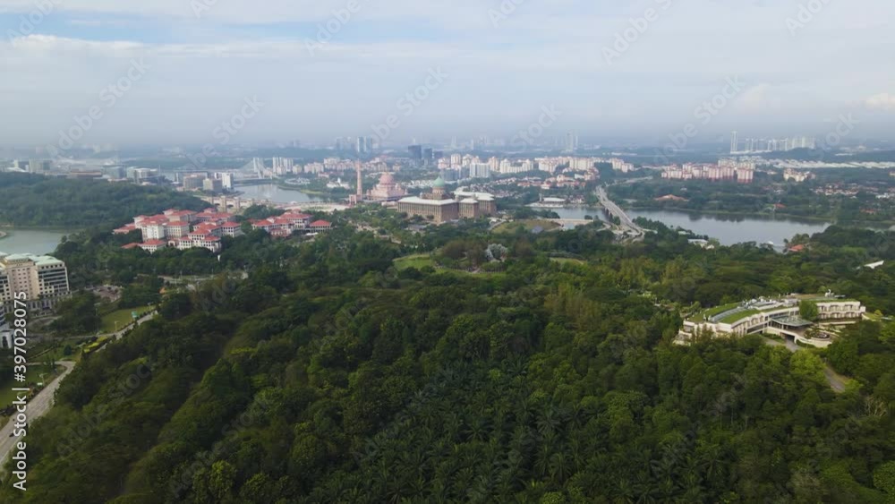A 4K scenic aerial view of Putra Perdana, Prime minister office which a part of famous place in Putrajaya City in different perspective A 4K scenic aerial view of Putra Perdana, Prime minister office which a part of famous place in Putrajaya City in different perspective