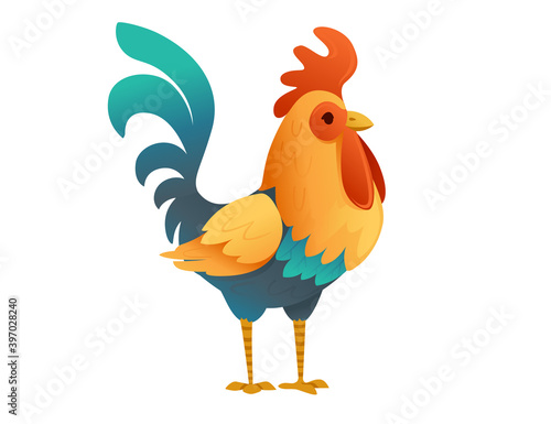Cute cock farm agriculture hen rooster cartoon animal design flat vector illustration