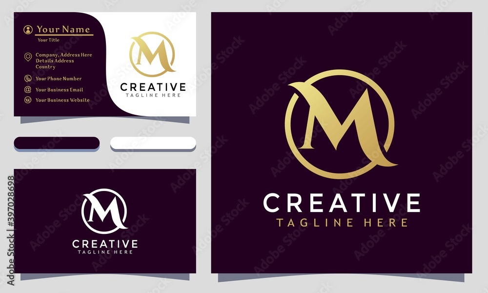 Modern Elegant Letter M  Logo Design and template. Gold creative M Logos icon vector business card