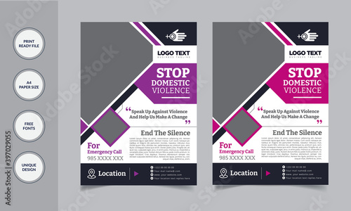 Domestic Violence Flyer Design with illustrations Vector layouts for Template .