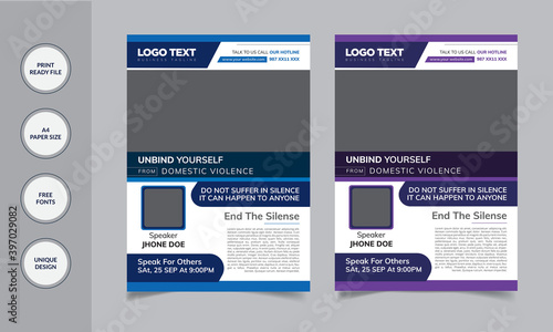 Domestic Violence Flyer Design with illustrations Vector layouts for Template .