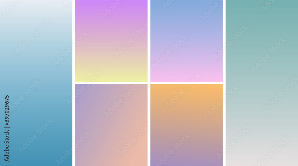 Gradient vector background set. Smooth light colors abstract collection, smooth trendy gradients vector illustration