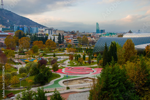 Rikhe park in the city center, old town and landmarks, historical buildings in Tbilisi. photo