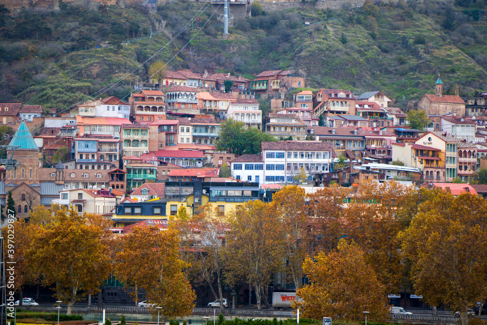 Tbilisi city center, old famous houses and city view, old famous street in old town