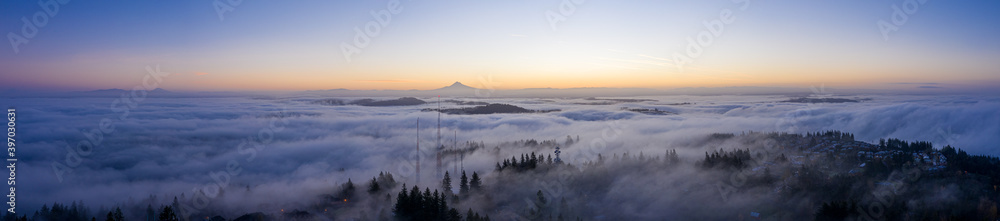 Looking at Mt. Hood during Morning Sunrise over a sea of Fog Looking at Mt. Hood during Morning Sunrise over a sea of Fog