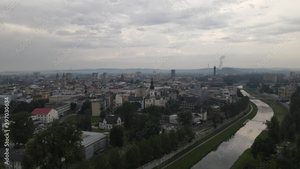Panoramic aerial view of summer landscape of Czech city of Ostrava on a cloudy day, Moravian-Silesian Region Panoramic aerial view of summer landscape of Czech city of Ostrava on a cloudy day, Moravian-Silesian Region