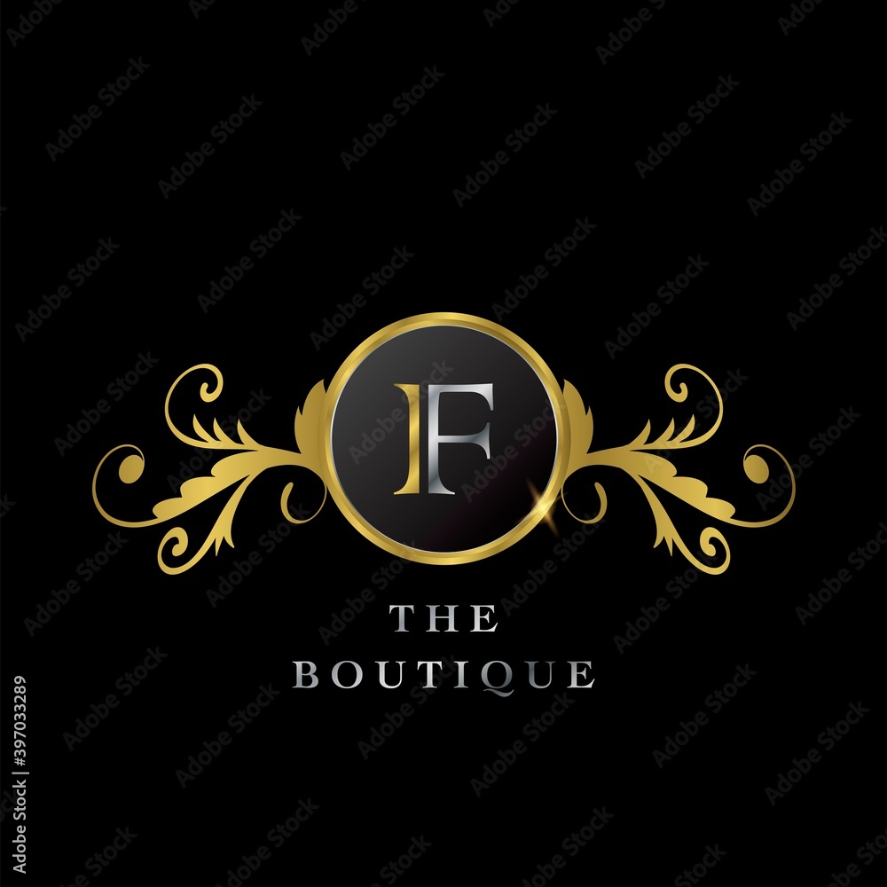 Golden Circle F Logo Luxury Boutique vector template design concept. Golden Circle F Logo Luxury Boutique vector template design concept.