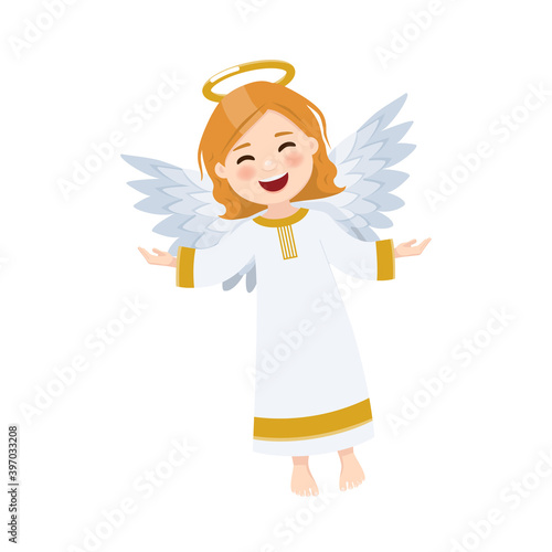 Flying angel on white background. Vector illustration