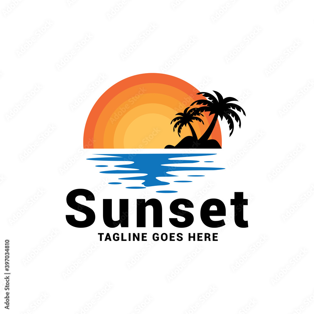 Sunset logo vector template.