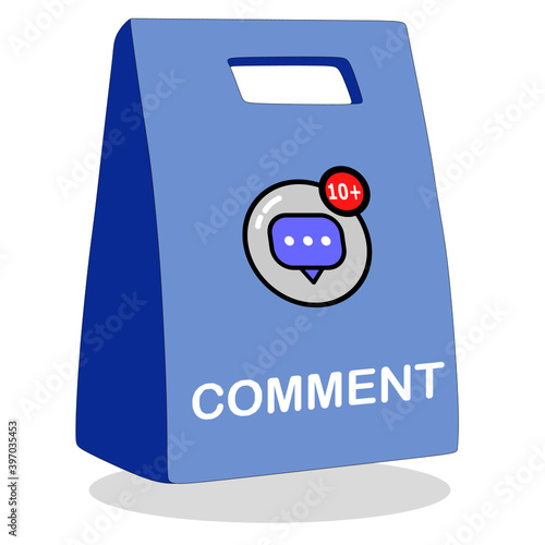 vector illustration of a parcel that keeps lots of comment notifications from social media users. and respond to social media posts