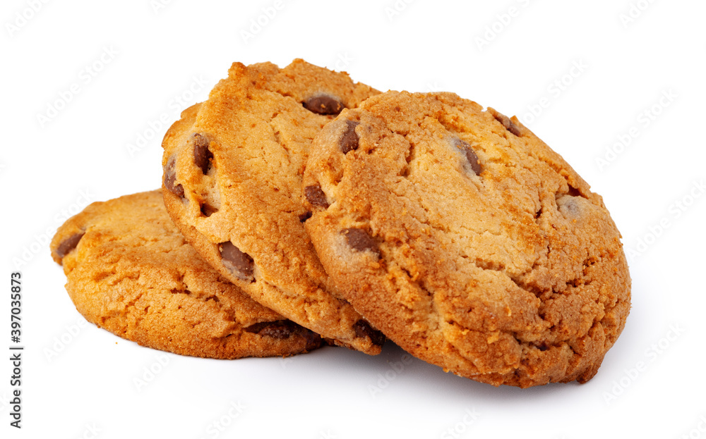Pile of chocolate chip cookies isolated on white background Pile of chocolate chip cookies isolated on white background