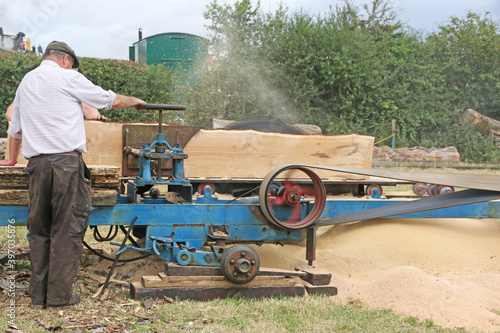 Vintage circular saw in work 