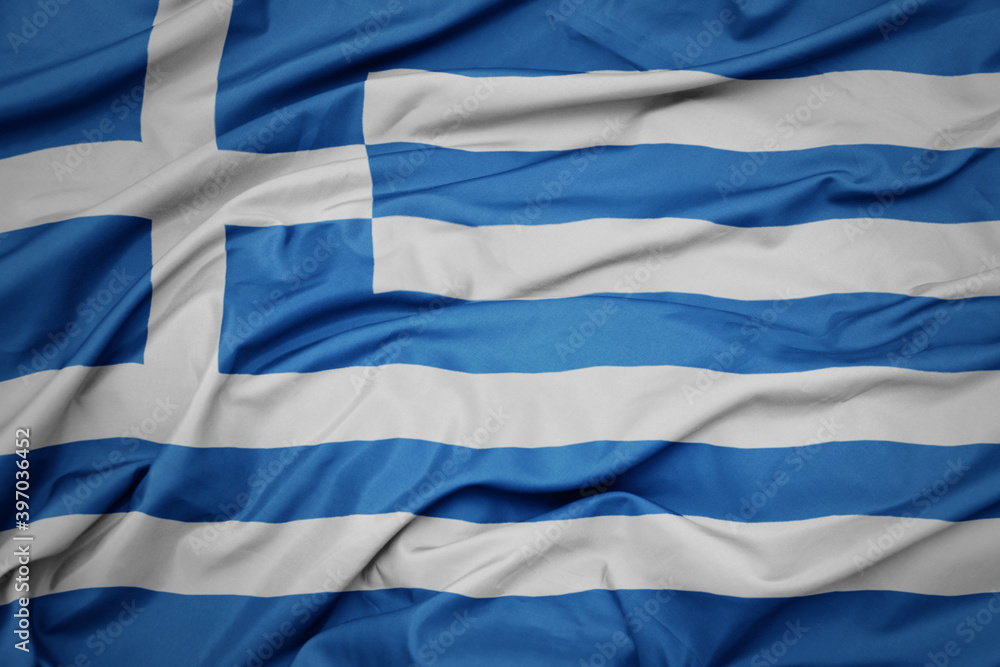 Naklejka premium waving colorful national flag of greece.