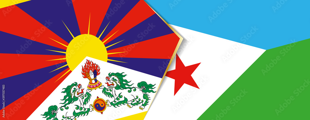 Tibet and Djibouti flags, two vector flags. Tibet and Djibouti flags, two vector flags.