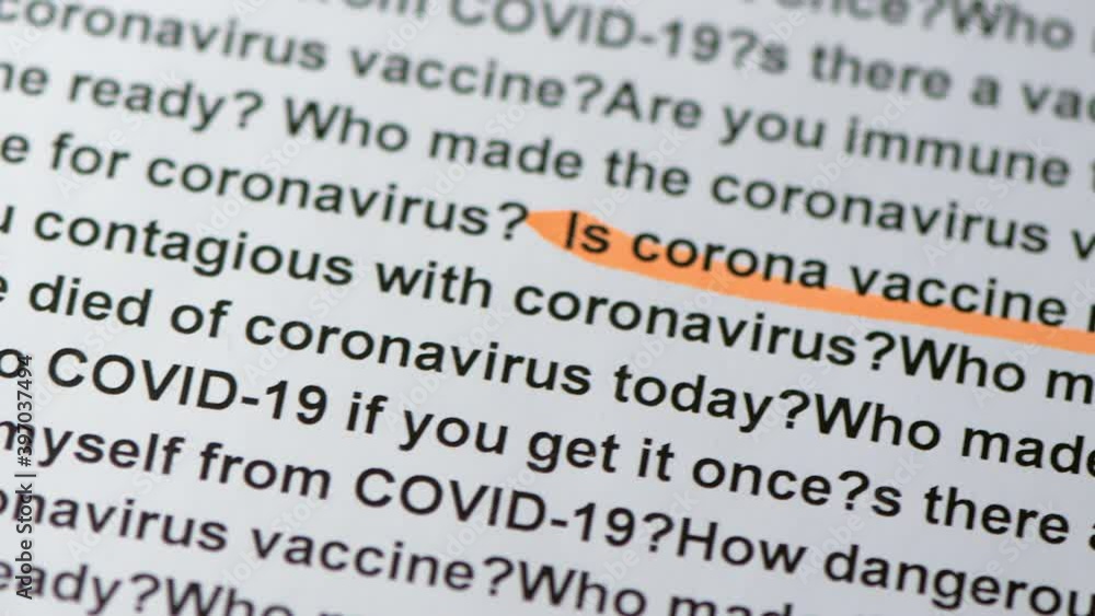 A line on the news article with the orange highlight.Is corona vaccine ready? A line on the news article with the orange highlight.Is corona vaccine ready?