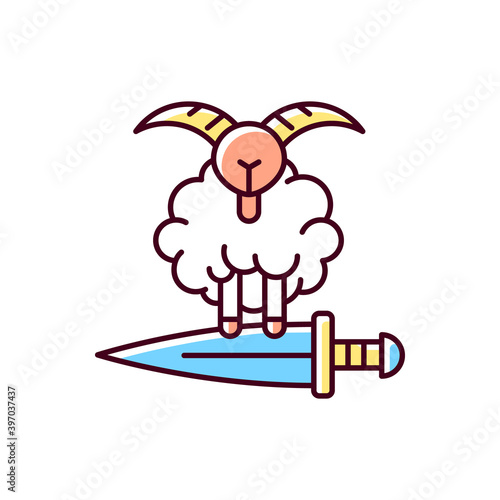Eid al Adha RGB color icon. Islamic holidays celebrated worldwide each year. Honouring willingness of ibrahim to sacrifice son ismael. Isolated vector illustration