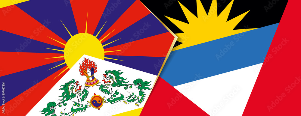 Tibet and Antigua and Barbuda flags, two vector flags.