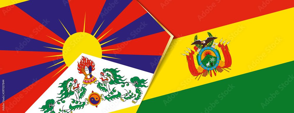 Tibet and Bolivia flags, two vector flags.