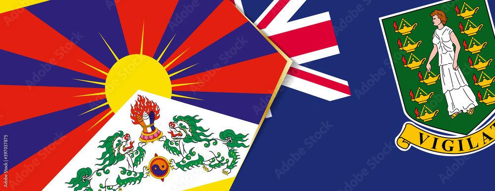 Tibet and British Virgin Islands flags, two vector flags. Tibet and British Virgin Islands flags, two vector flags.