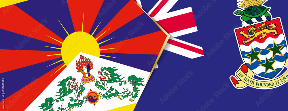 Tibet and Cayman Islands flags, two vector flags. Tibet and Cayman Islands flags, two vector flags.
