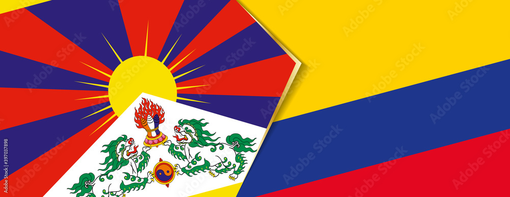 Tibet and Colombia flags, two vector flags.
