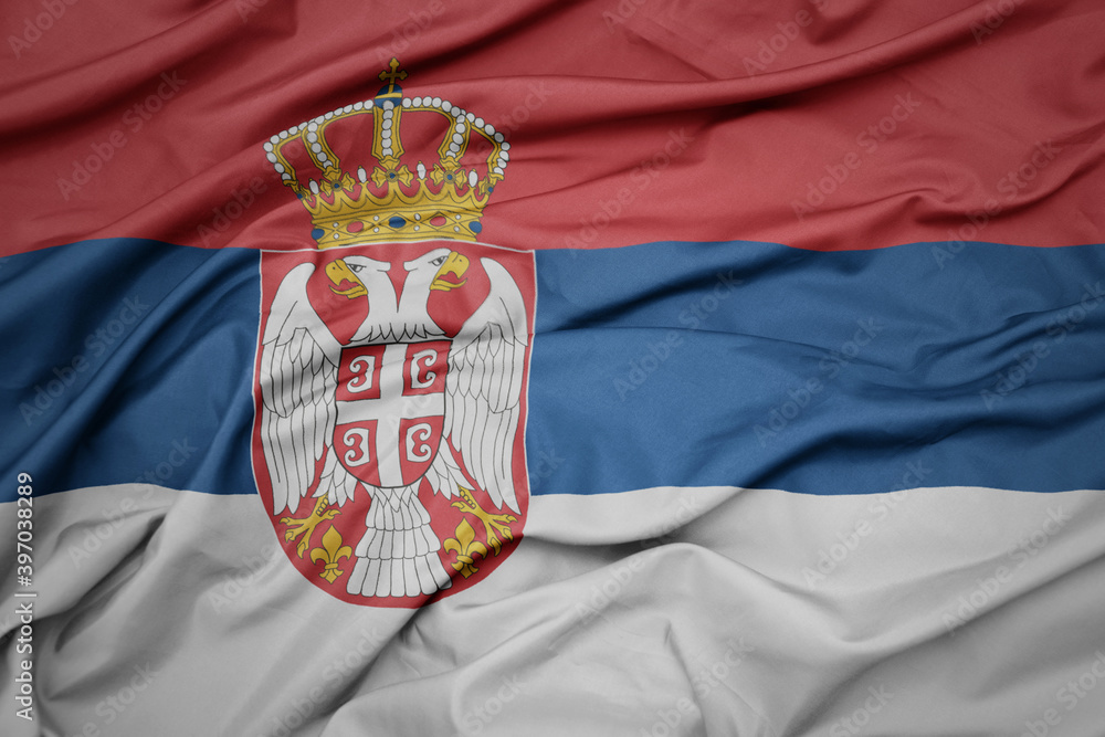 Ταπετσαρία waving colorful national flag of serbia.