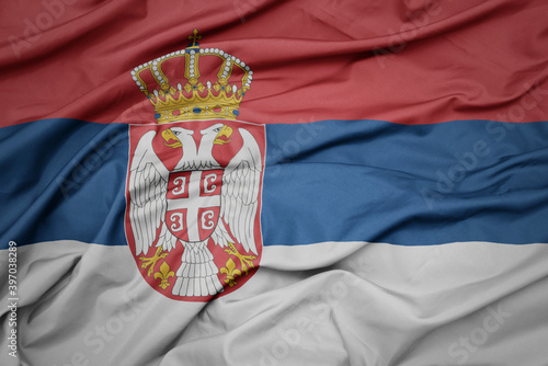waving colorful national flag of serbia. photo