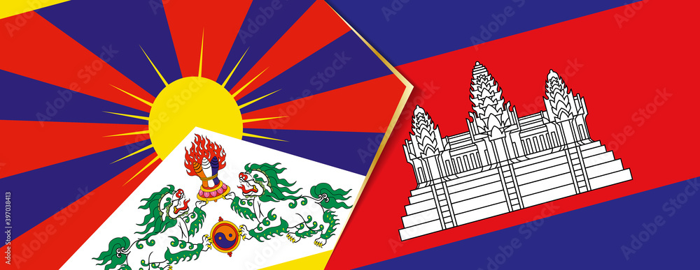 Tibet and Cambodia flags, two vector flags.