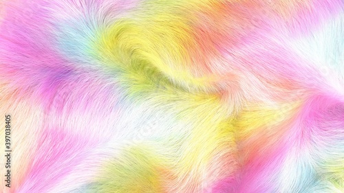 Close up of pastel fur, 3D generated, colorful soft fur texture. 