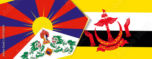 Foto Tibet and Brunei flags, two vector flags.