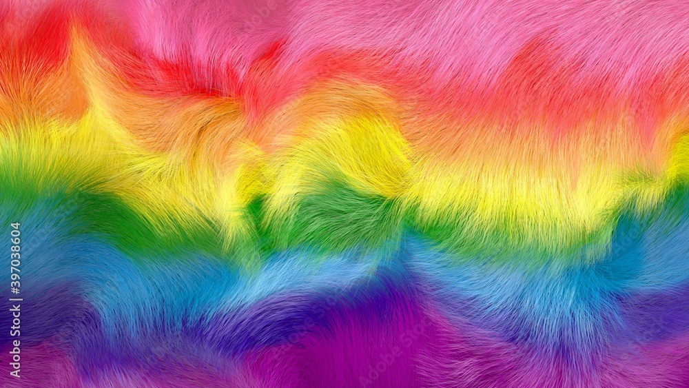 Rainbow fake fur background, 3D illustration, waving soft texture, rainbow stripes. Rainbow fake fur background, 3D illustration, waving soft texture, rainbow stripes.