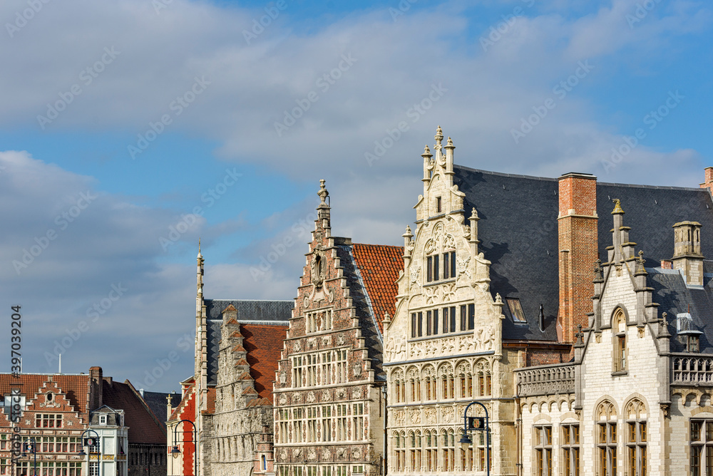 old houses of the Graslei in the historic city center of Ghent