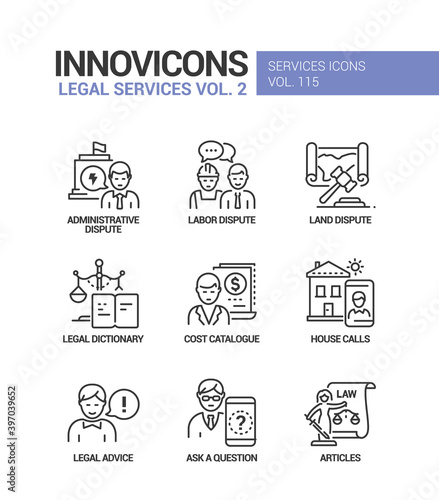Legal services - line design style icons set