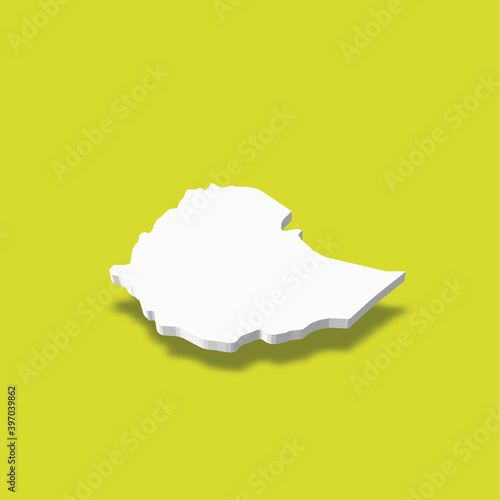 Ethiopia - white 3D silhouette map of country area with dropped shadow on green background. Simple flat vector illustration