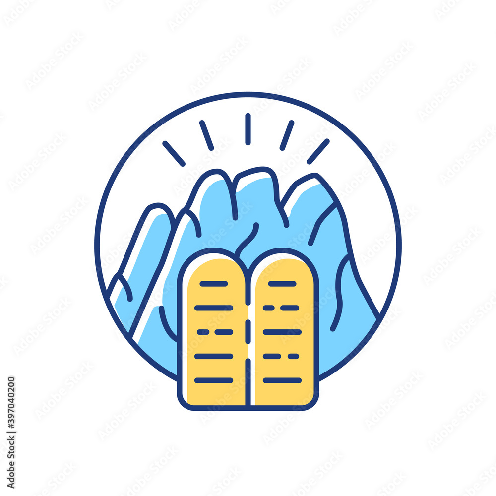 Vecteur Stock Stone Tablets RGB color icon. Receiving Ten Commandments