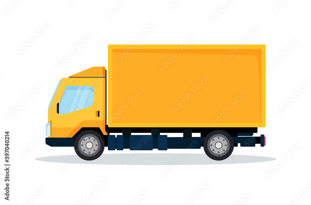 Delivery car. Yellow commercial vehicle isolated on white background.Truck van. Vector illustration in flat style for your business. Delivery car. Yellow commercial vehicle isolated on white background.Truck van. Vector illustration in flat style for your business.
