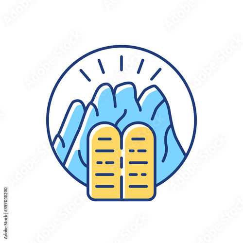 Stone Tablets RGB color icon. Receiving Ten Commandments at Mount Sinai. Testimony Tablets. Hebrew Bible. Divine revelation in Jewish history. Prophet Moses. Isolated vector illustration