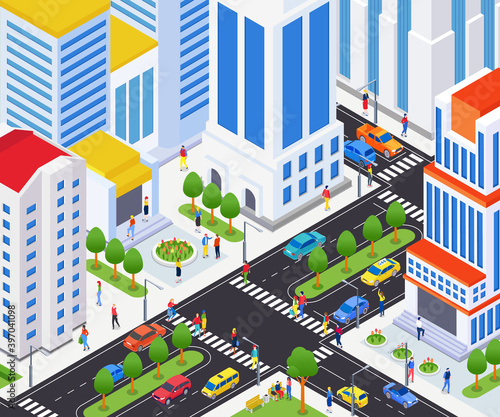 City life - modern vector colorful isometric illustration