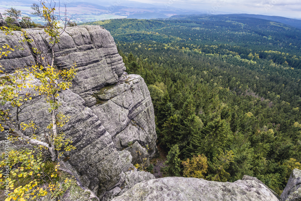Edge of Szczeliniec Wielki massif in Table Mountains National Park, Sudetes in Poland
