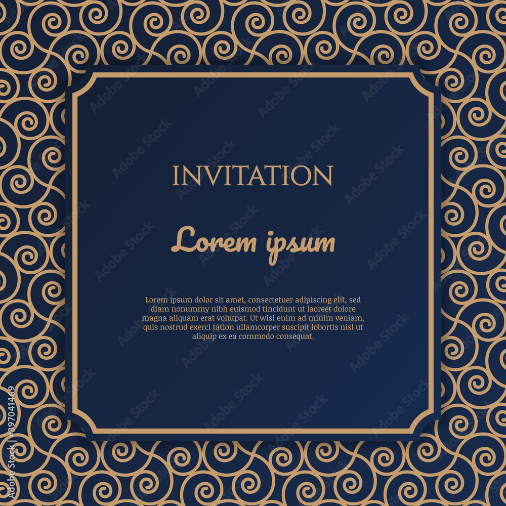 Wedding invitation and announcement card with gold ornament - Vector.