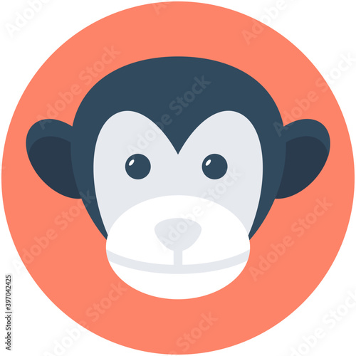 
Monkey Face Flat Vector Icon
