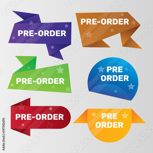 Pre-order badges or ribbon banners. - Vector.