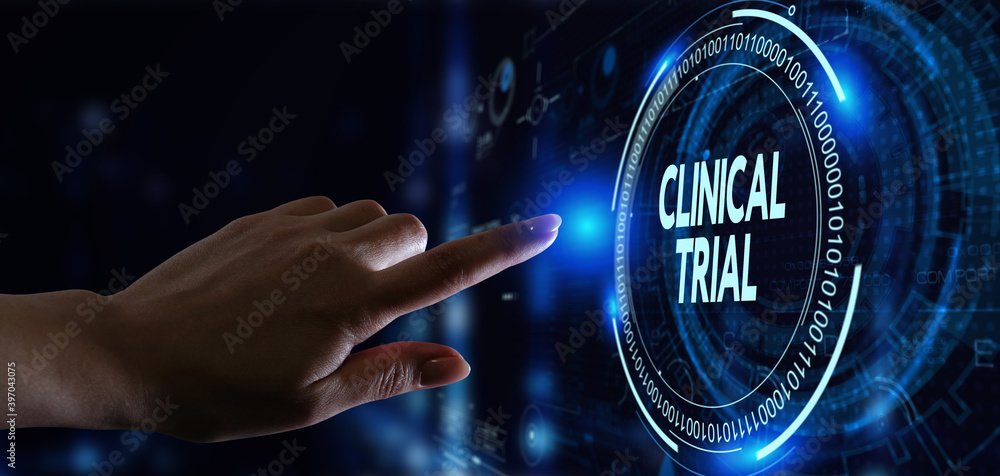 Business, technology, internet and networking concept. Young entrepreneur showing keyword: Clinical trial Business, technology, internet and networking concept. Young entrepreneur showing keyword: Clinical trial
